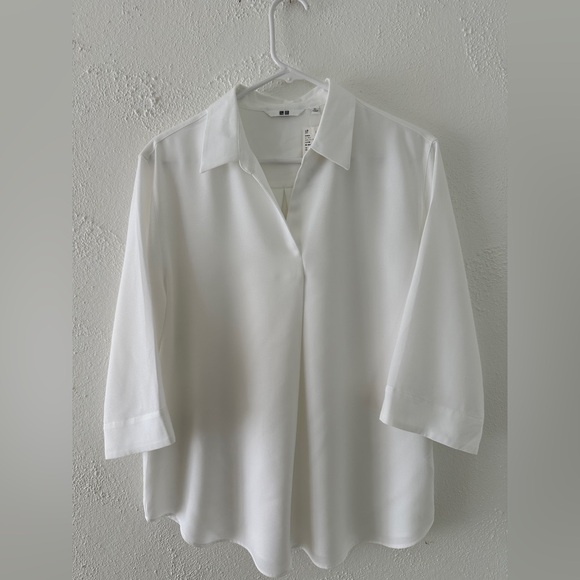Uniqlo Rayon Skipper Collar Blouse 3/4 sleeve - white - Picture 1 of 5